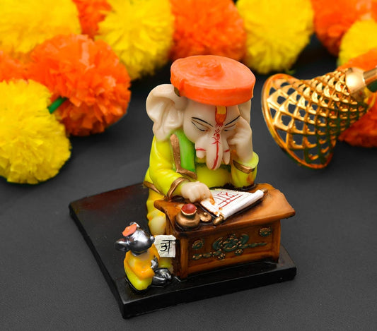 Ganesha Ganpati Statue for Home Decor, Car Dashboard Showpiece & Gift Purpose | Decorative Showpiece Reading Ganesha